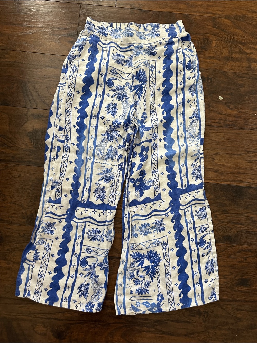 Joie Blue & White Floral-Print Wide Leg Pants - Girls